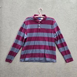 Le Tigre Men Polo L Gray Rugby Striped Embroidered Long Sleeve Logo Cotton